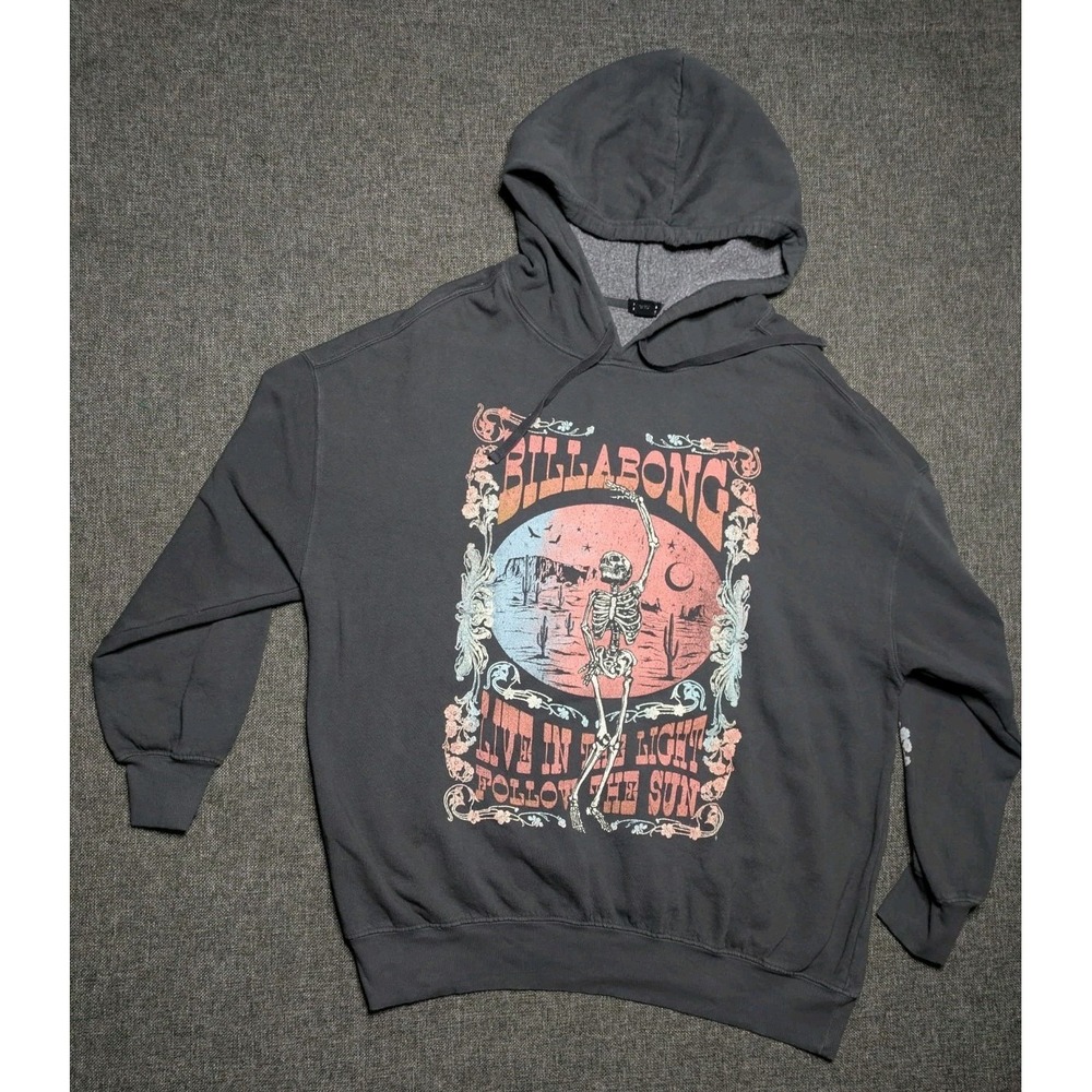 Billabong Y2K Skeleton Graphic Logo Pullover Hoodie Sweatshirt Medium Jacket